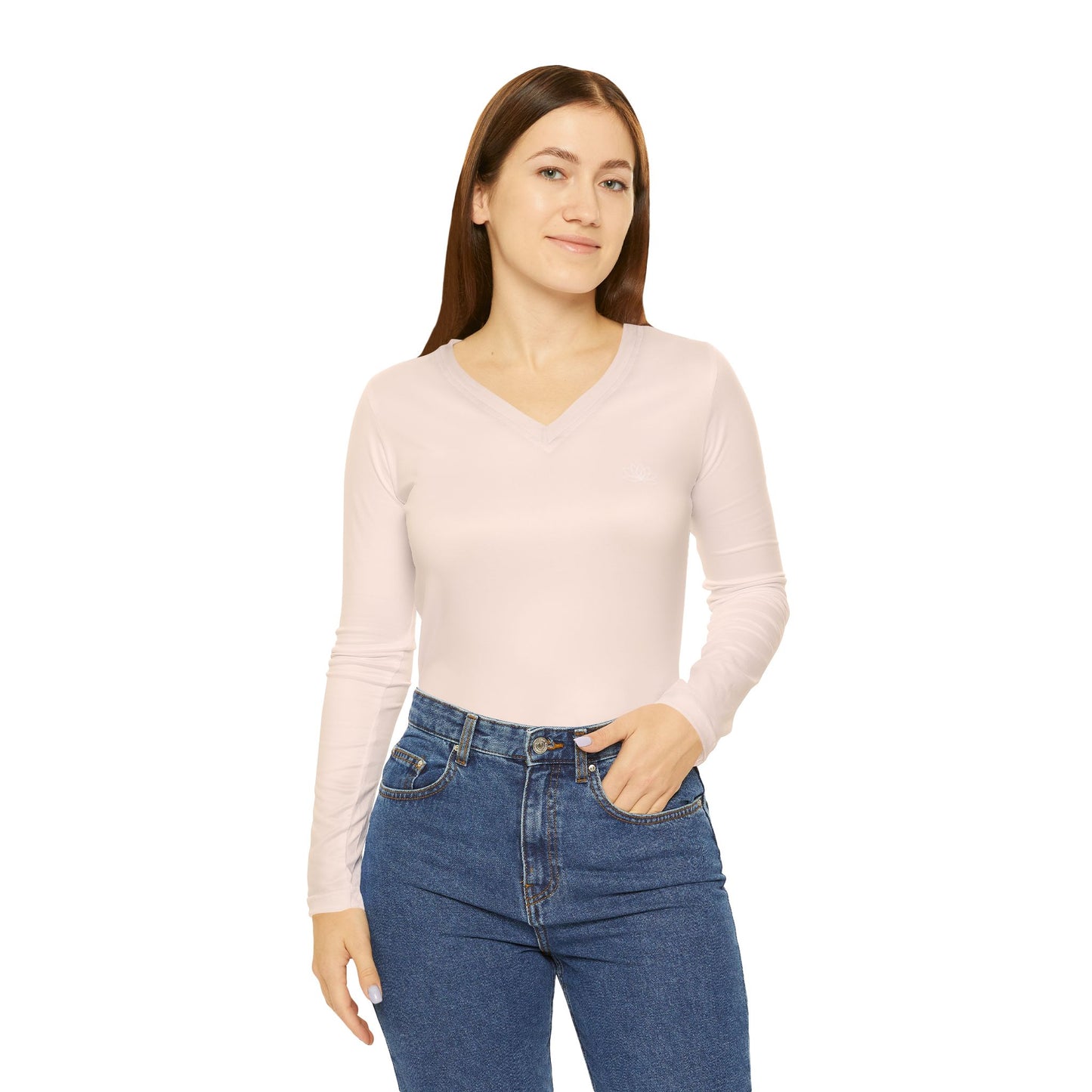 Elated Hippie Peachy Cream Stylish Women's Long Sleeve V-Neck Shirt, Fashionable Casual Top, Perfect for Spring, Summer, and Layering, Gift for Her, Comfy