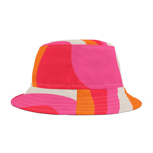Elated Hippie Colorful Retro Bucket Hat - Vibrant Pink and Orange Design