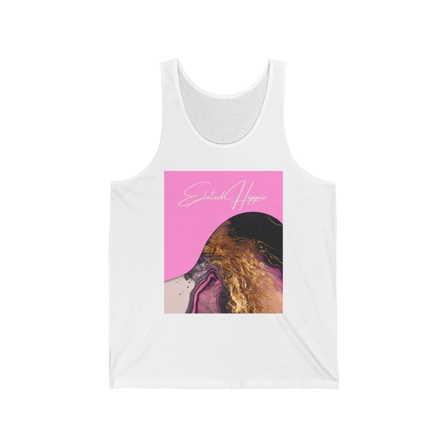 Elated Hippie Retro Pink and Gold Swirl Jersey Tank Top, Pet Lover Gift, Summer Wardrobe Essential, Casual Wear, Funny Animal Tank