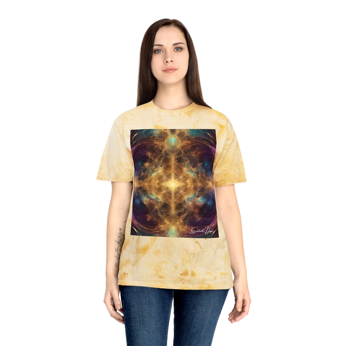 Elated Hippie: Unique Color Blast Cosmic Earthling 100% Cotton Men's T-Shirt
