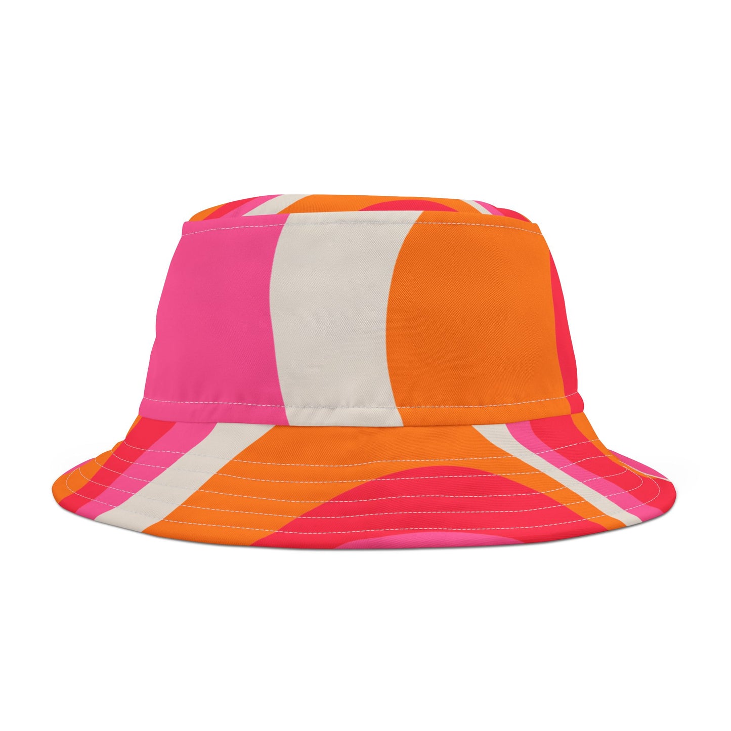 Elated Hippie Colorful Retro Bucket Hat - Vibrant Pink and Orange Design