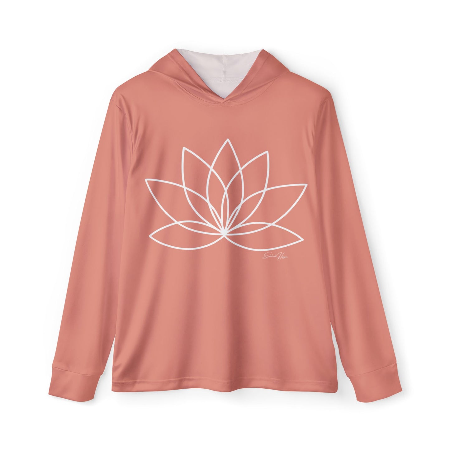 Elated Hippie Dusty Coral Lotus Blossom Women's Sports Warmup Hoodie, Athletic Hoodie, Fitness Wear, Yoga Apparel, Gift for Her, Active Lifestyle, Relaxed Fit