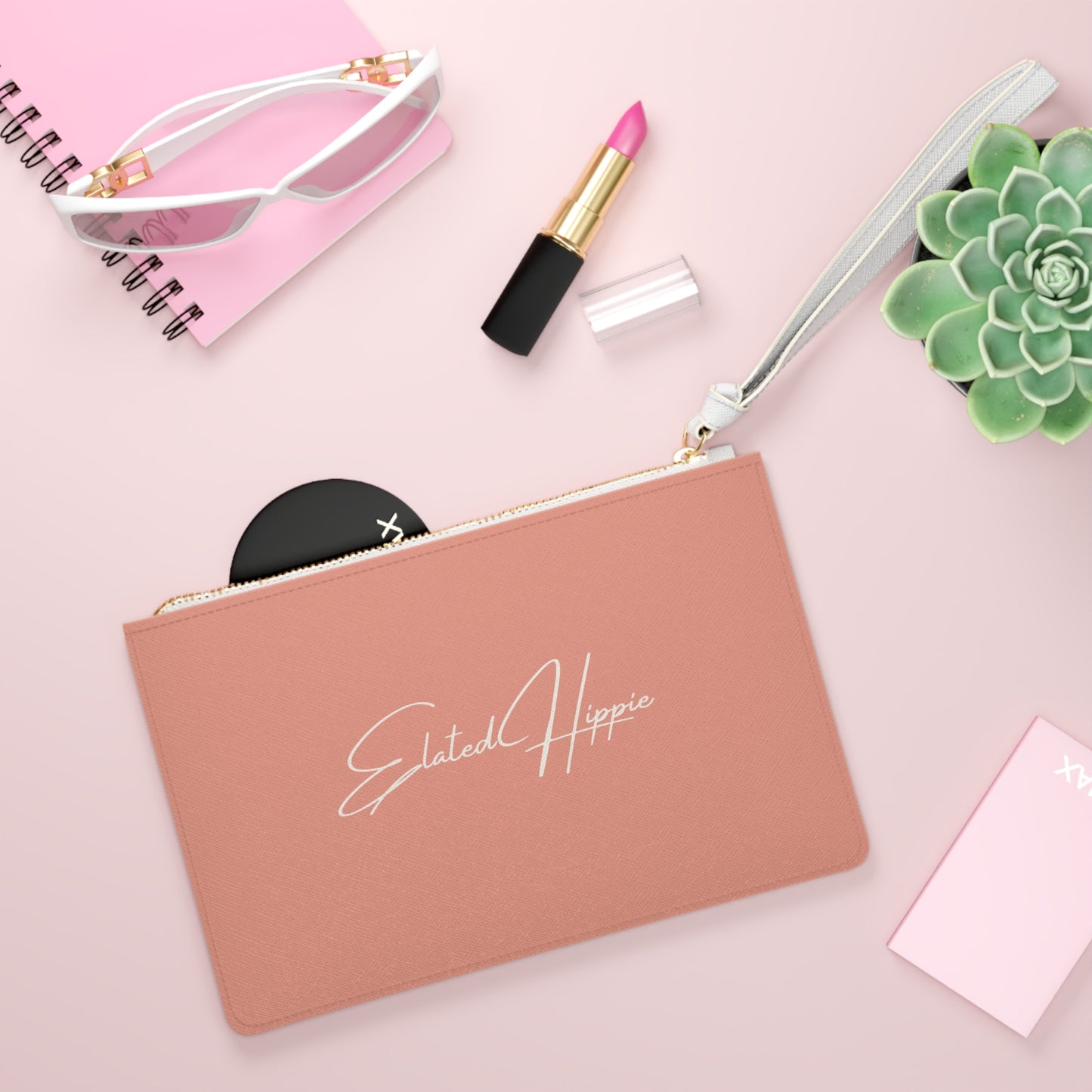 Blush Script Clutch Bag — "Elevated Hippie" Wristlet Purse Blush Pink
