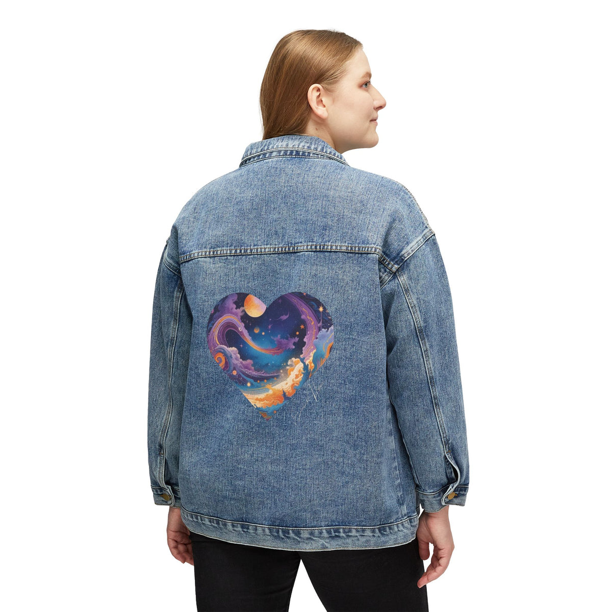 Elated Hippie Women’s Denim Jacket with Cosmic Heart Design
