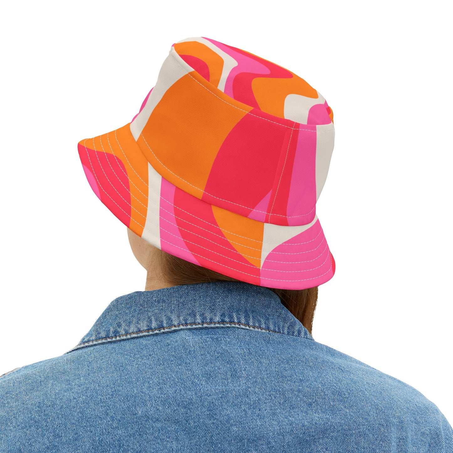 Elated Hippie Colorful Retro Bucket Hat - Vibrant Pink and Orange Design