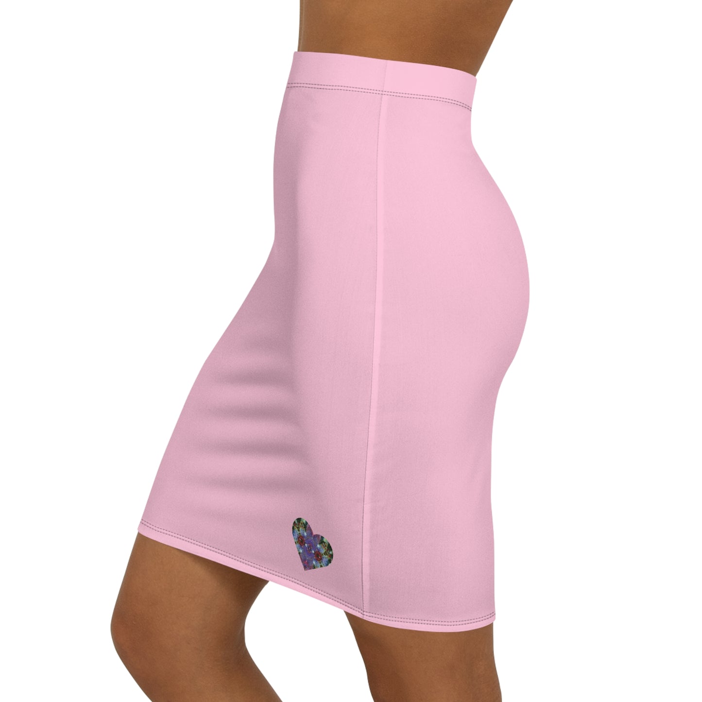 Elated Hippie Women's Mid-Waist Pencil Skirt with Colorful Heart Design, Elegant Skirt, Chic Outfit, Party Wear, Fashionable Gift, Everyday Style