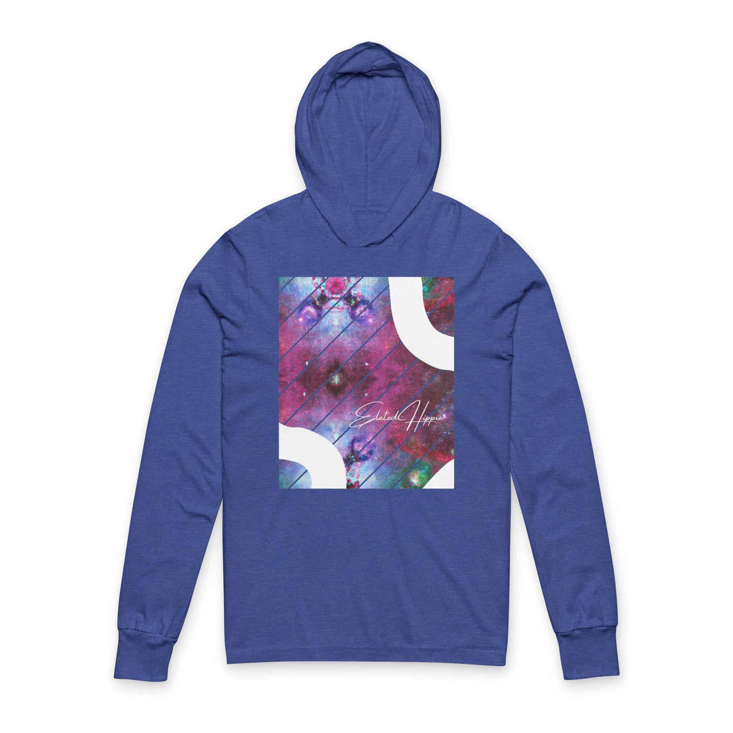 Elated Hippie Cosmic 100% Airlume Cotton Unisex Hooded Long Sleeve Tee, Astronaut Gift, Galaxy Print Shirt, Space Theme Apparel, Trendy Streetwear, Comfort Wear