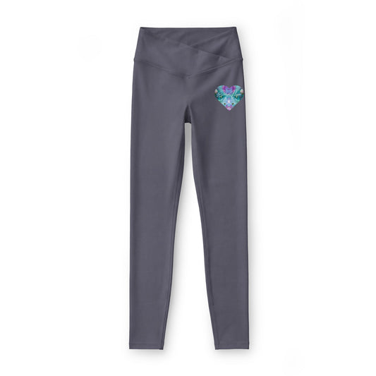 Elated Hipppie Heart Accent Women’s Leggings — Teal Violet Watercolor Hip Hearts