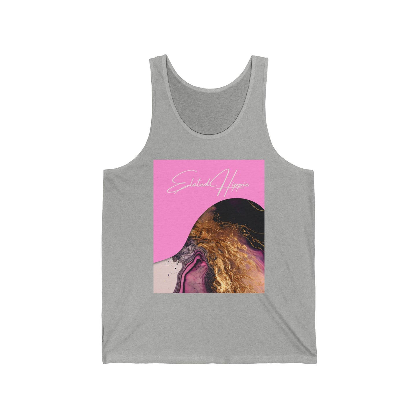 Elated Hippie Retro Pink and Gold Swirl Jersey Tank Top, Pet Lover Gift, Summer Wardrobe Essential, Casual Wear, Funny Animal Tank