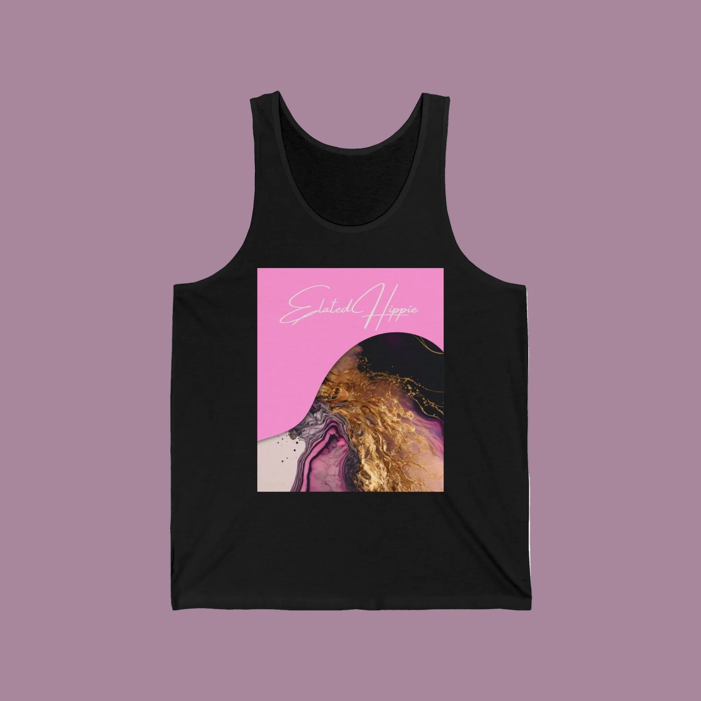 Elated Hippie Retro Pink and Gold Swirl Jersey Tank Top, Pet Lover Gift, Summer Wardrobe Essential, Casual Wear, Funny Animal Tank