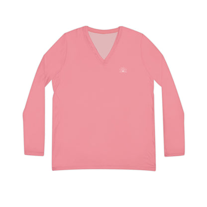 Elated Hippie Blush Pink Stylish Women's Long Sleeve V-Neck Shirt, Fashionable Casual Top, Perfect for Spring, Summer, and Layering, Gift for Her, Comfy