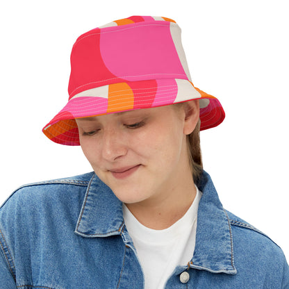 Elated Hippie Colorful Retro Bucket Hat - Vibrant Pink and Orange Design