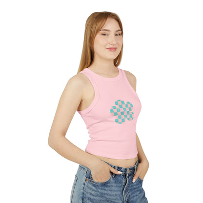 Elated Hippie Playful Checker Flower Racer Tank Top for Women - Perfect for Summer Vibes!