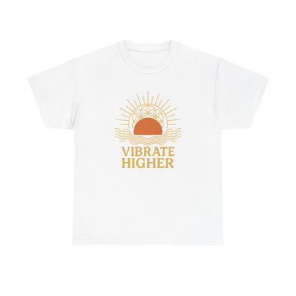Vibrate Higher T-Shirt, Unisex Cotton Tee, Positive Vibe Shirt, Relaxed Fit Top, Casual Wear, Gift for Peace Lovers