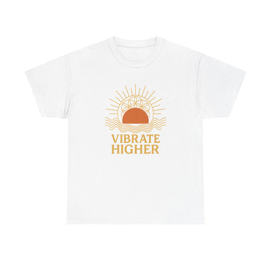Vibrate Higher T-Shirt, Unisex Cotton Tee, Positive Vibe Shirt, Relaxed Fit Top, Casual Wear, Gift for Peace Lovers