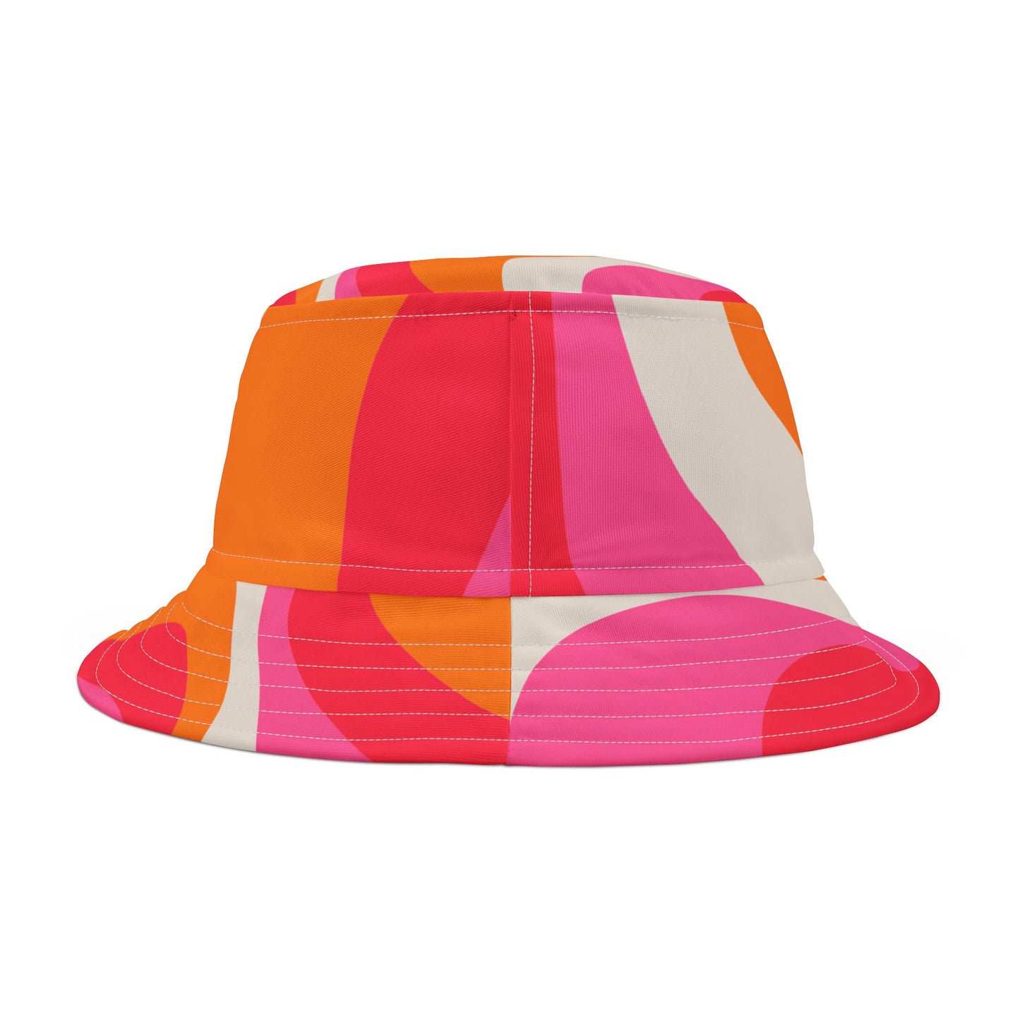 Elated Hippie Colorful Retro Bucket Hat - Vibrant Pink and Orange Design