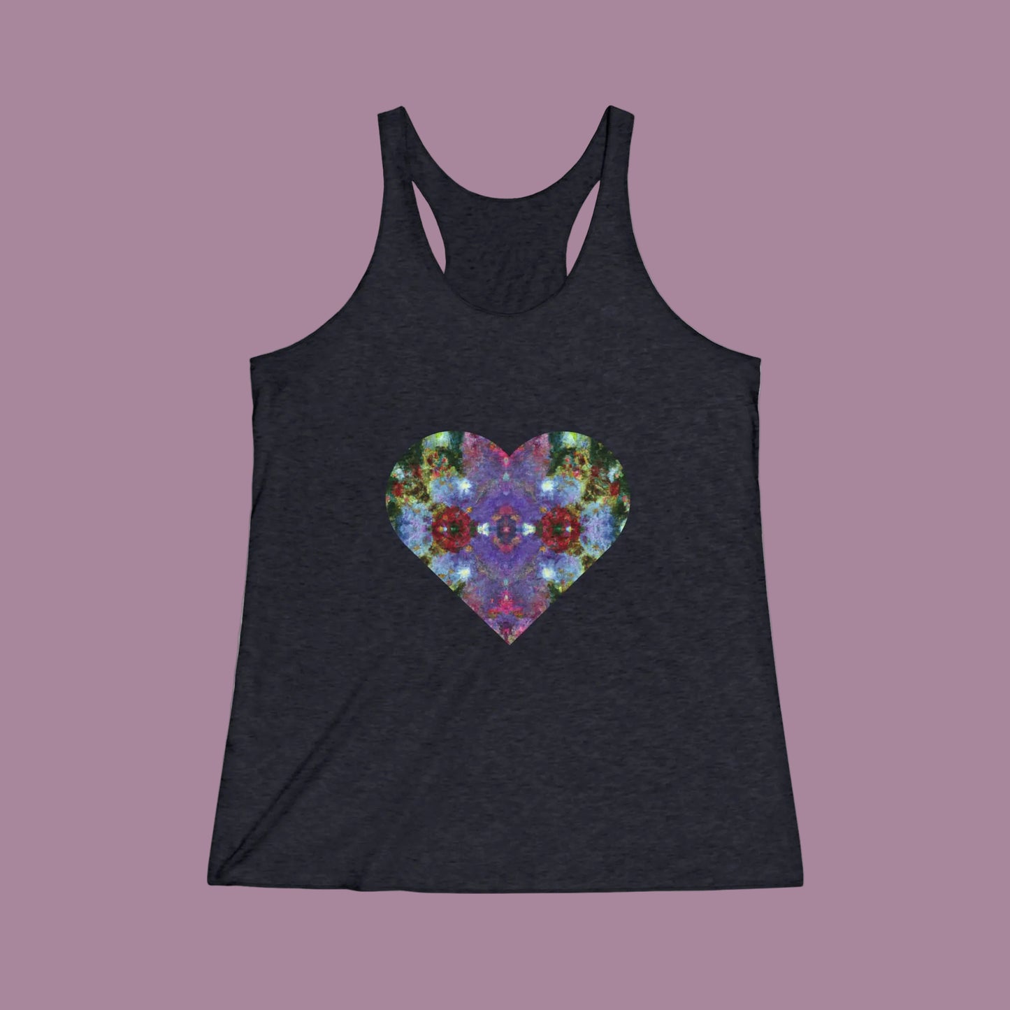 Elated Hippie Colorful Heart Floral Racerback Tank - Boho Summer Shirt, Gift for Her, Yoga Top, Festival Apparel, Casual Wear