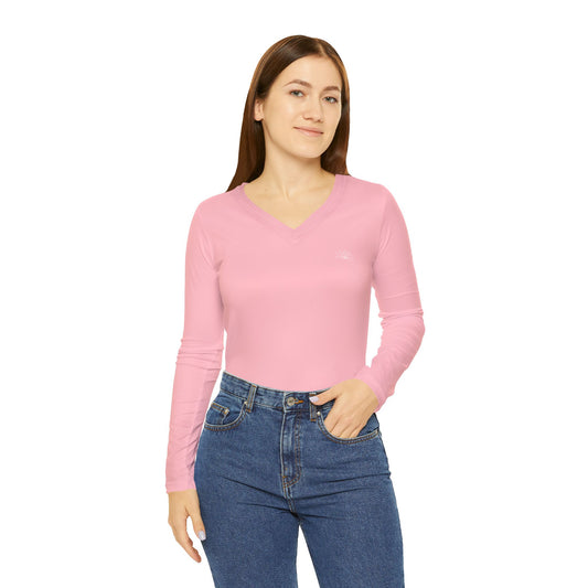 Elated Hippie Marshmallow Pink Stylish Women's Long Sleeve V-Neck Shirt, Fashionable Casual Top, Perfect for Spring, Summer, and Layering, Gift for Her, Comfy