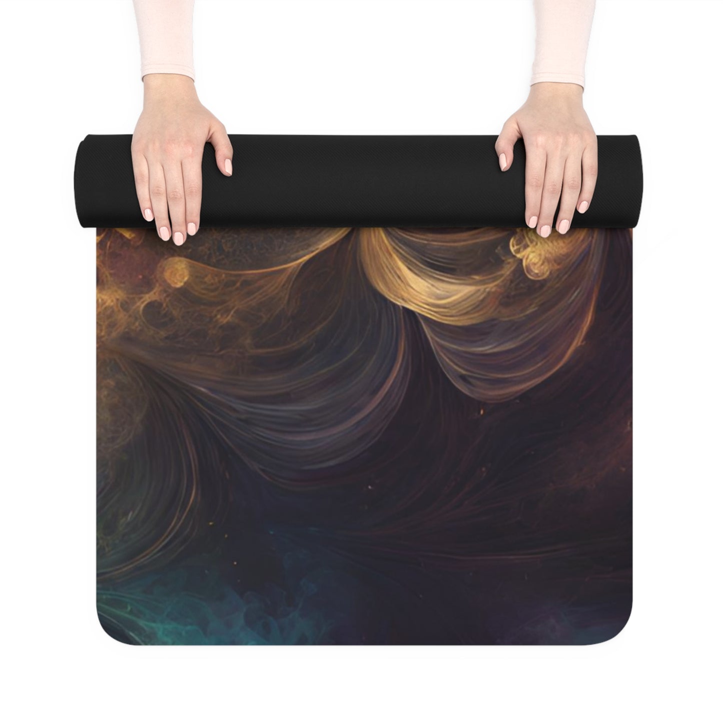 Cosmic Bloom Rubber Yoga Mat — Non-Slip Floral Galaxy Design