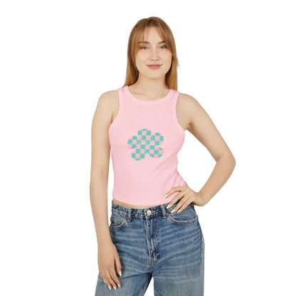 Elated Hippie Playful Checker Flower Racer Tank Top for Women - Perfect for Summer Vibes!