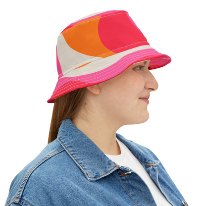 Elated Hippie Colorful Retro Bucket Hat - Vibrant Pink and Orange Design