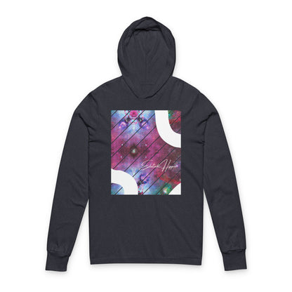 Elated Hippie Cosmic 100% Airlume Cotton Unisex Hooded Long Sleeve Tee,  Astronaut Gift, Galaxy Print Shirt, Space Theme Apparel, Trendy Streetwear, Comfort Wear