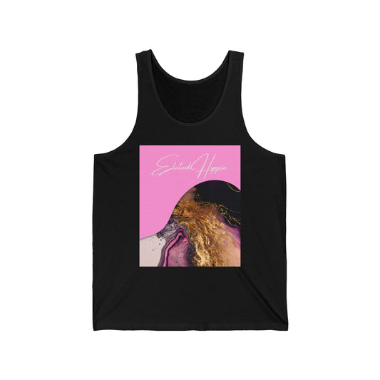 Elated Hippie Retro Pink and Gold Swirl Jersey Tank Top, Pet Lover Gift, Summer Wardrobe Essential, Casual Wear, Funny Animal Tank