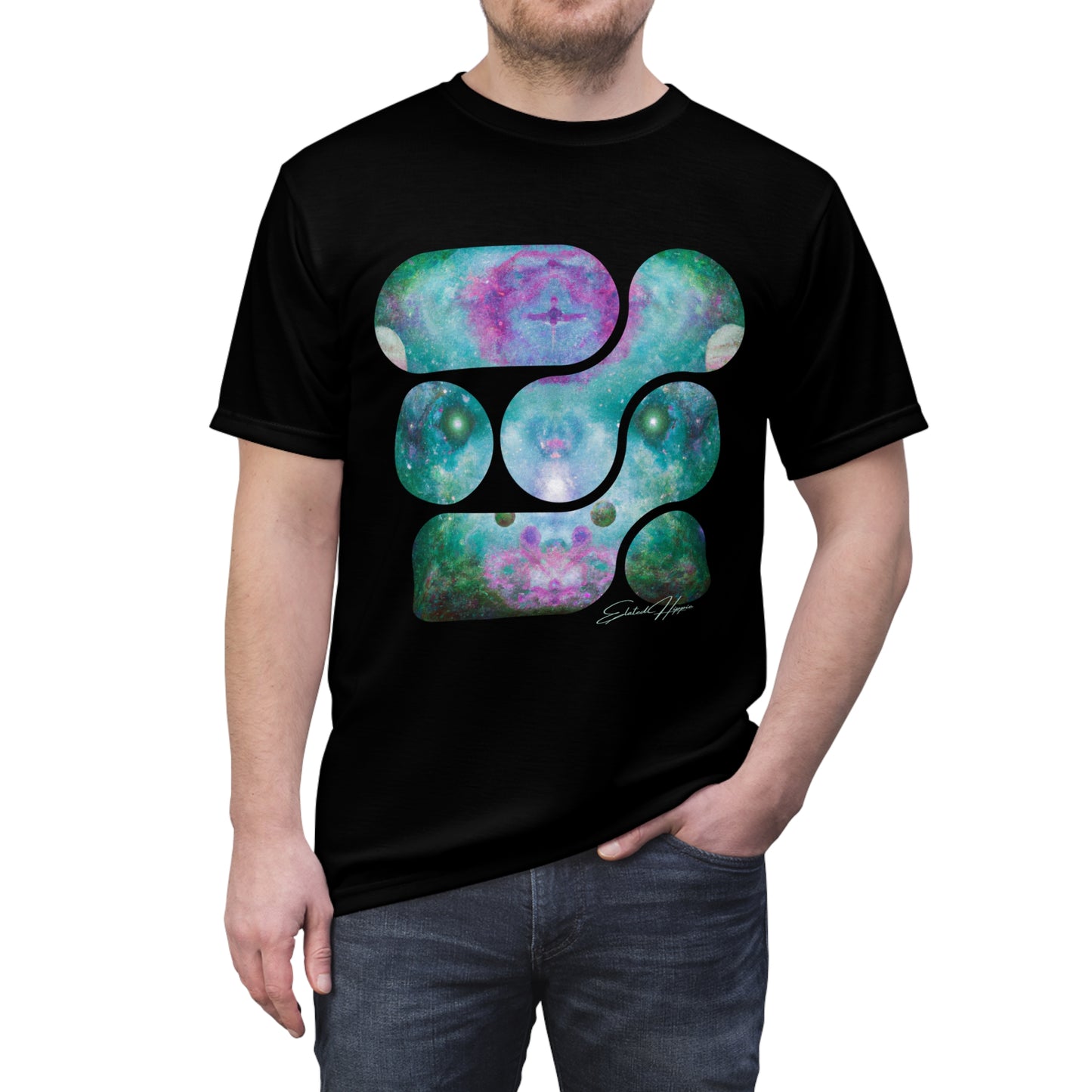 Elated Hippie Cosmic Cadence Men's Tee, Modern Art Shirt, Galaxy Print T-Shirt, Relaxed Fit Apparel, Unique Graphic Tee, Perfect for Festivals, [...]