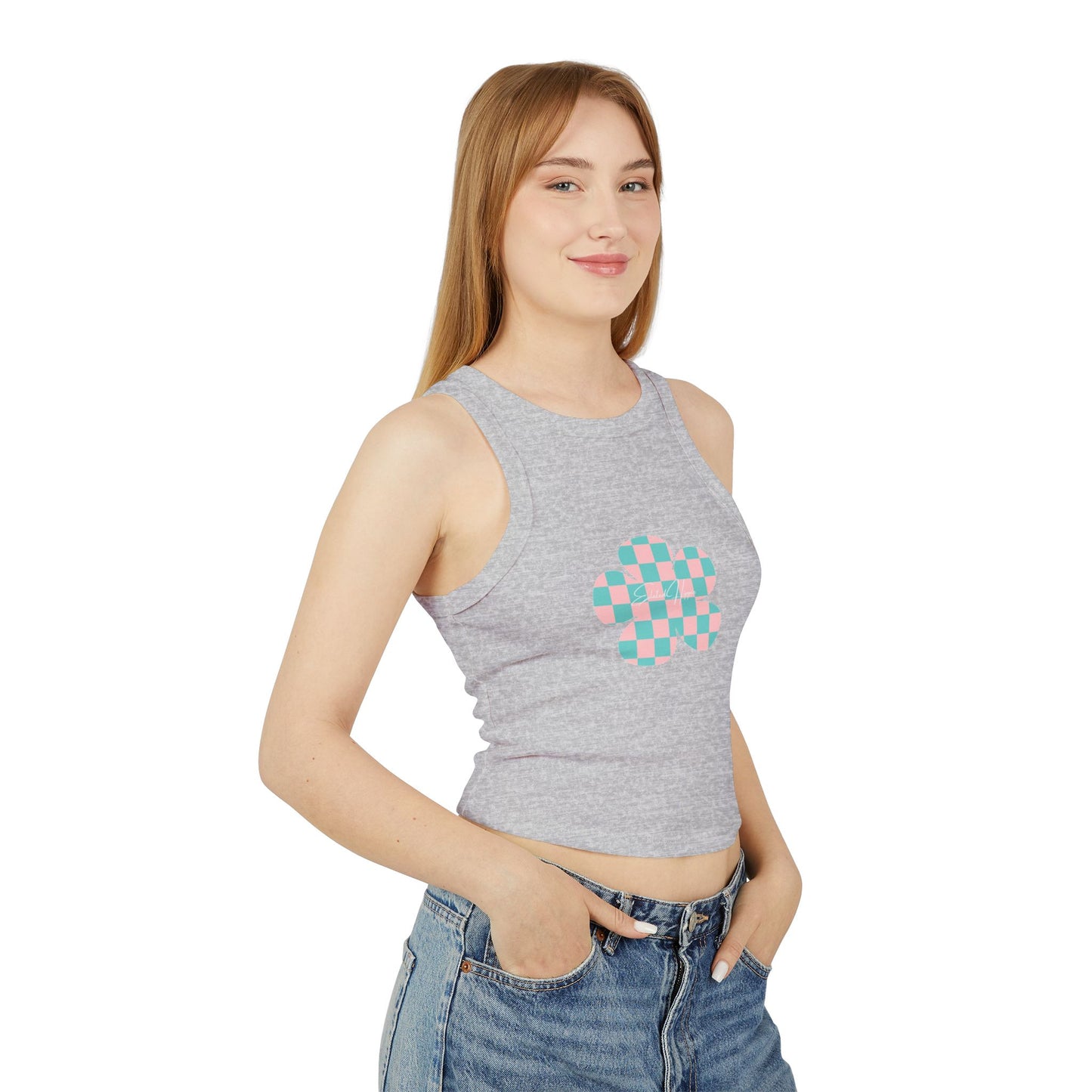 Elated Hippie Playful Checker Flower Racer Tank Top for Women - Perfect for Summer Vibes!