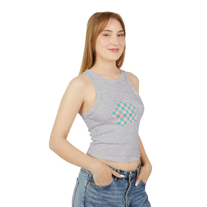Elated Hippie Playful Checker Flower Racer Tank Top for Women - Perfect for Summer Vibes!