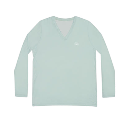 Elated Hippie Pale Sea Foam Stylish Women's Long Sleeve V-Neck Shirt, Fashionable Casual Top, Perfect for Spring, Summer, and Layering, Gift for Her, Comfy