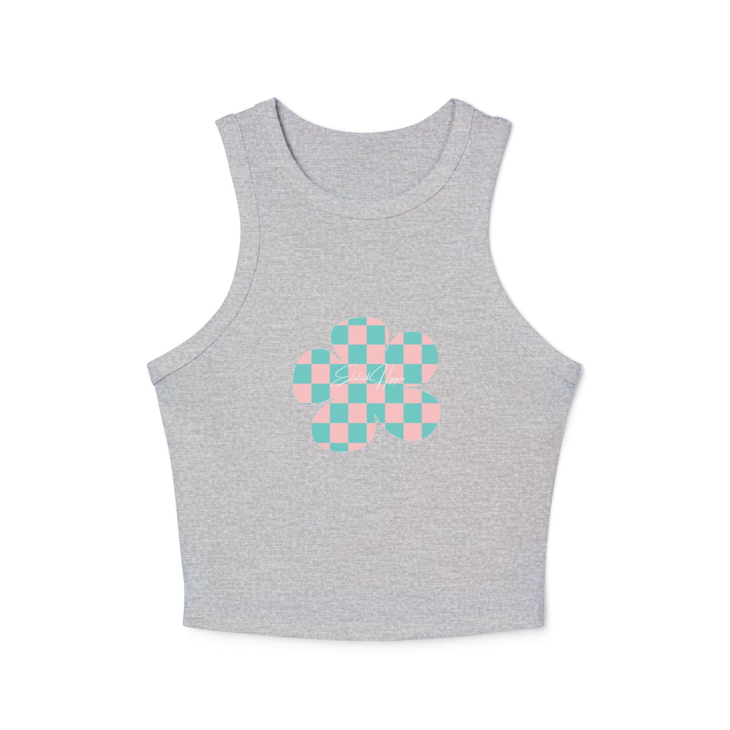 Elated Hippie Playful Checker Flower Racer Tank Top for Women - Perfect for Summer Vibes!