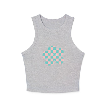 Elated Hippie Playful Checker Flower Racer Tank Top for Women - Perfect for Summer Vibes!