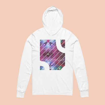 Elated Hippie Cosmic 100% Airlume Cotton Unisex Hooded Long Sleeve Tee,  Astronaut Gift, Galaxy Print Shirt, Space Theme Apparel, Trendy Streetwear, Comfort Wear