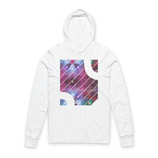 Elated Hippie Cosmic 100% Airlume Cotton Unisex Hooded Long Sleeve Tee,  Astronaut Gift, Galaxy Print Shirt, Space Theme Apparel, Trendy Streetwear, Comfort Wear