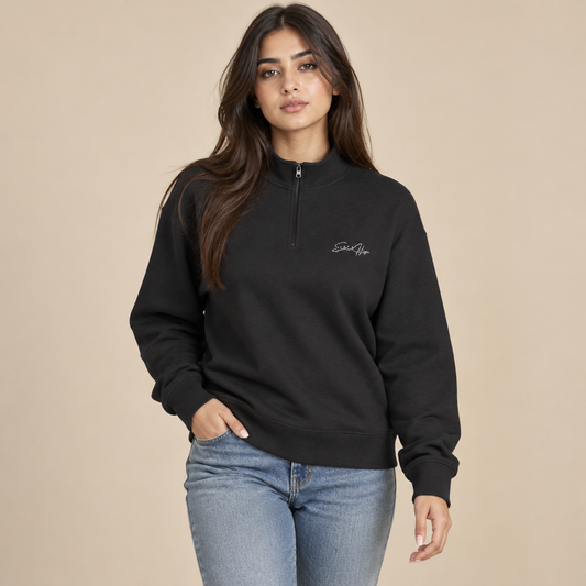 Elated Hippie Embroidered Quarter-Zip Fleece Pullover