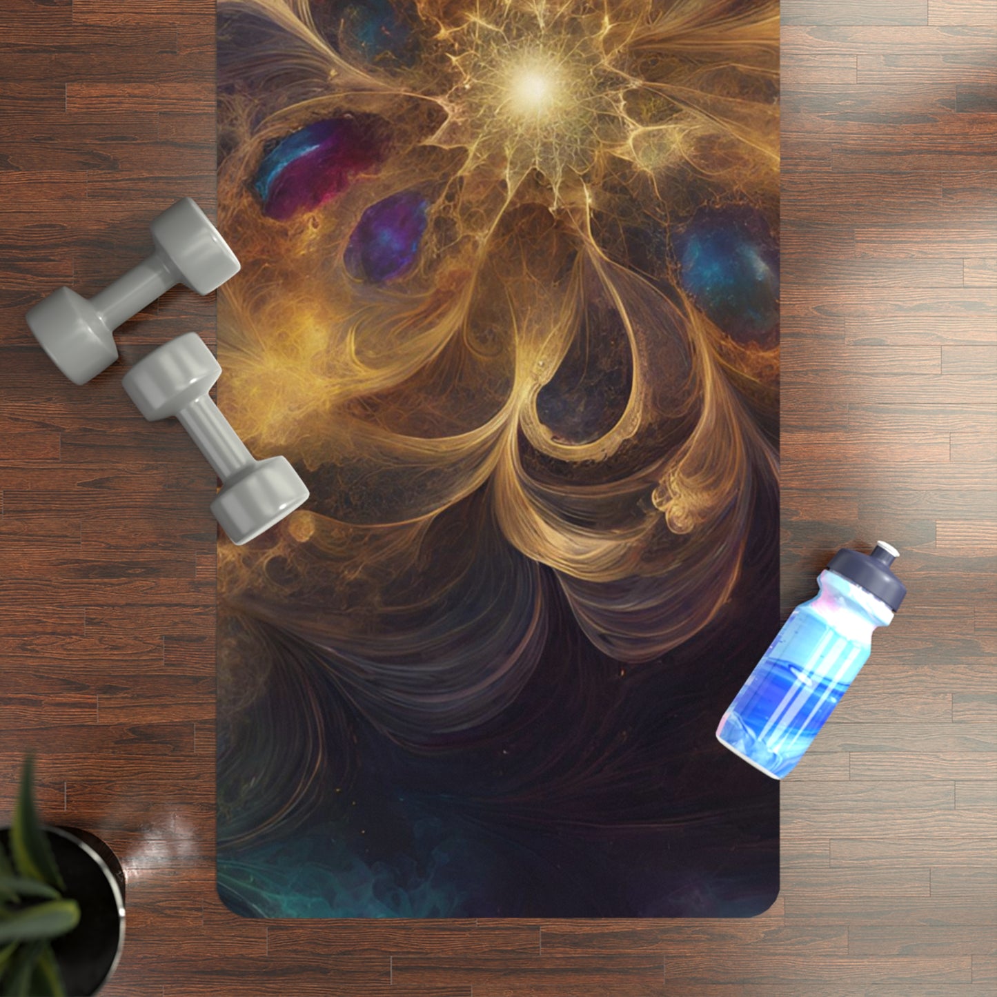 Cosmic Bloom Rubber Yoga Mat — Non-Slip Floral Galaxy Design