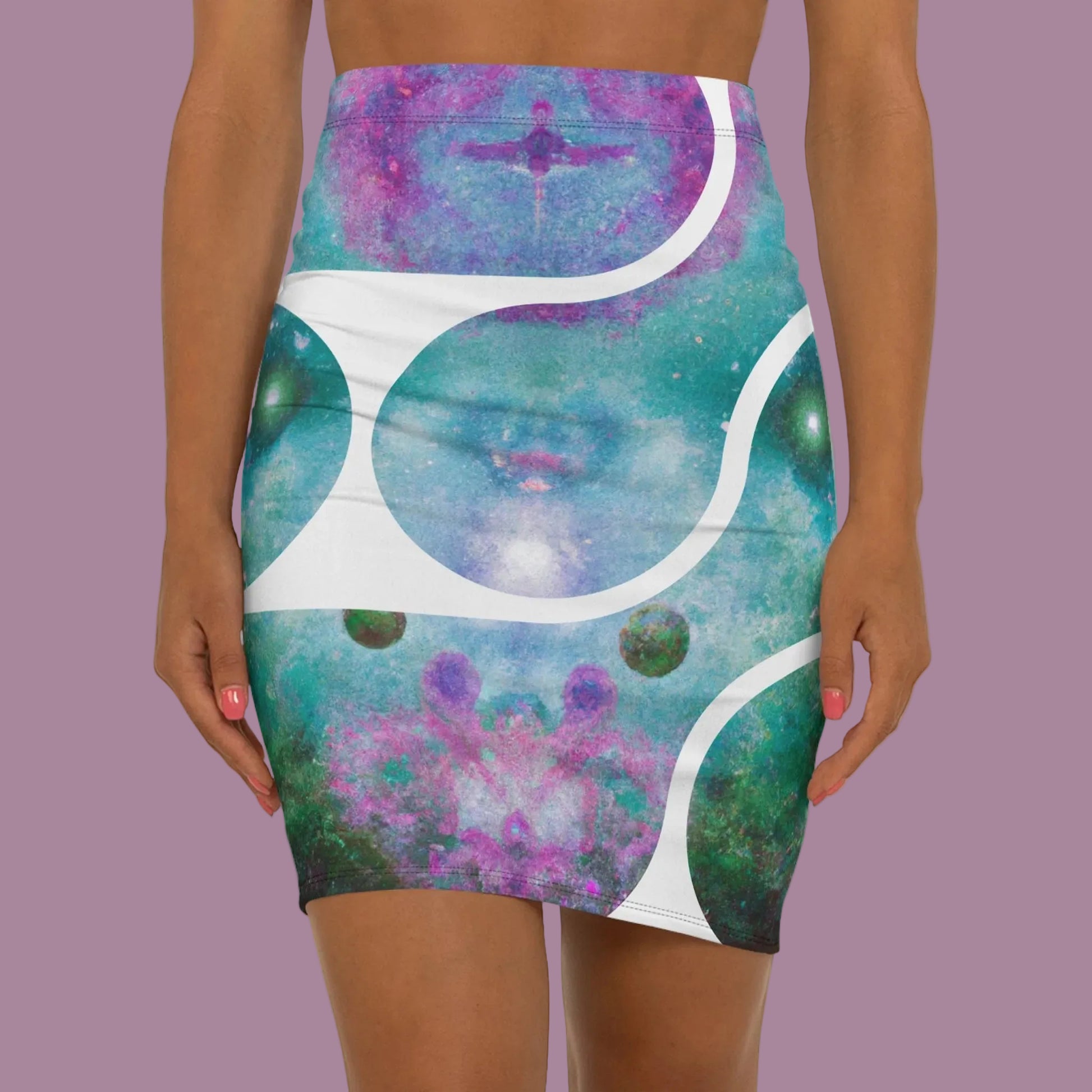 Skirt with a colorful abstract design on a white background