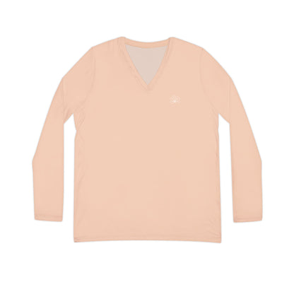 Elated Hippie - Light Peach Blush Pink Stylish Women's Long Sleeve V-Neck Shirt, Fashionable Casual Top, Perfect for Spring, Summer, and Layering, Gift for Her, Comfy