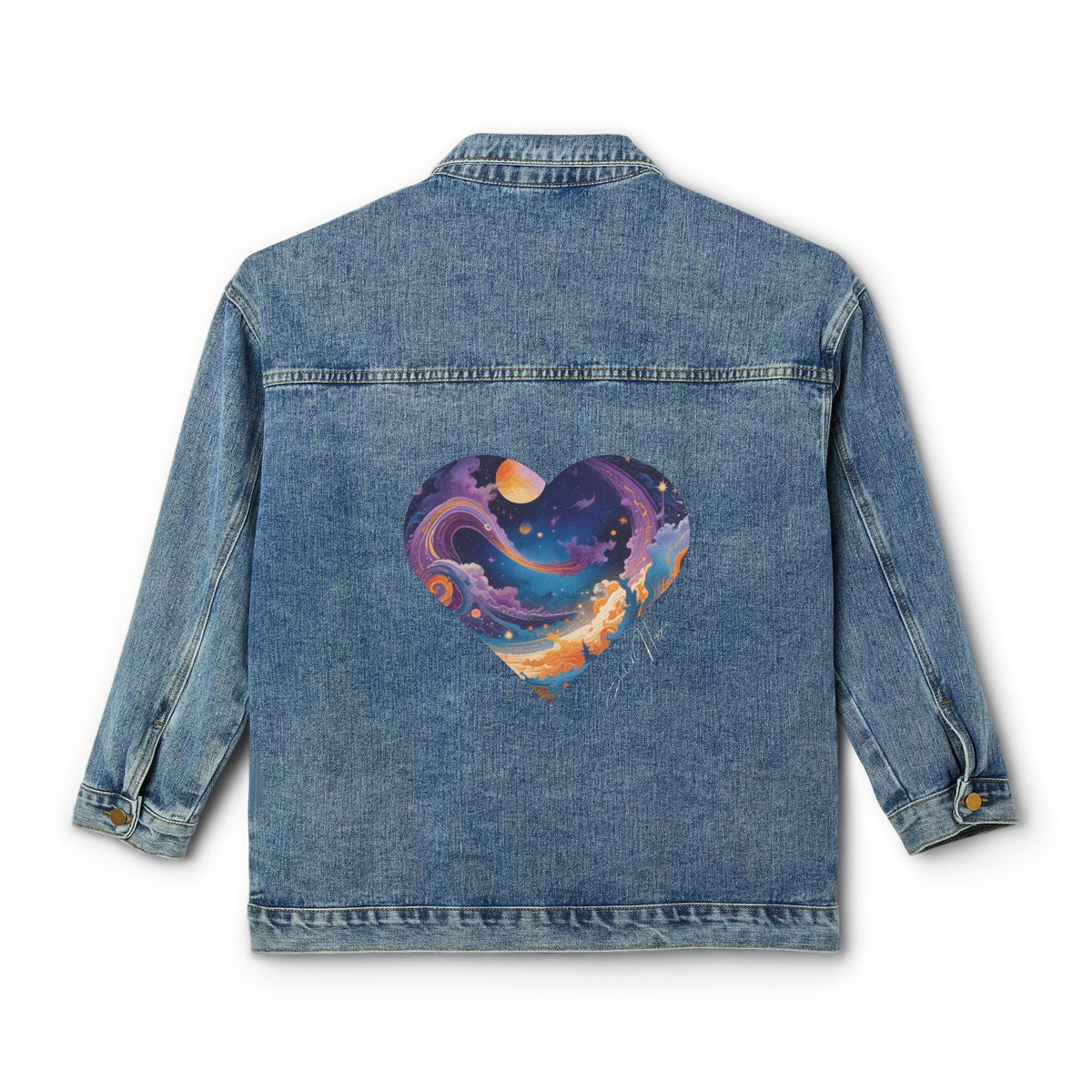 Elated Hippie Women’s Denim Jacket with Cosmic Heart Design