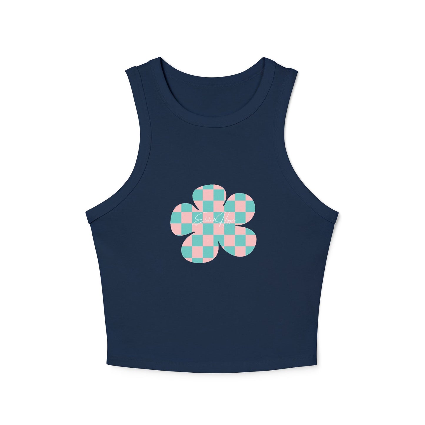 Elated Hippie Playful Checker Flower Racer Tank Top for Women - Perfect for Summer Vibes!