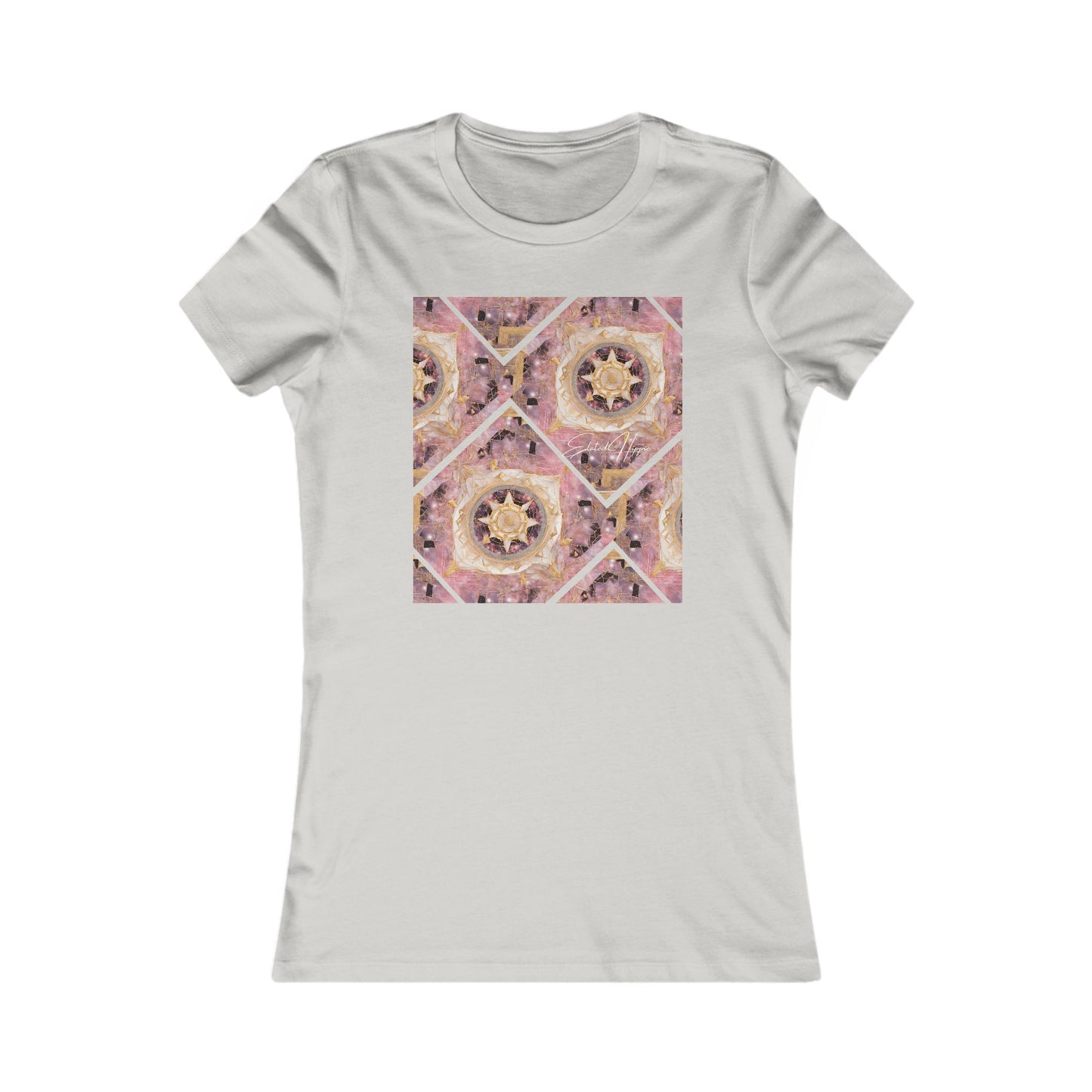 Elated Hippie Women's Tee — Pink Gold Mandala Graphic Shirt