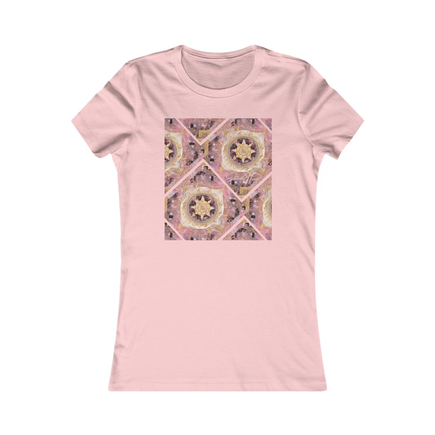 Elated Hippie Women's Tee — Pink Gold Mandala Graphic Shirt