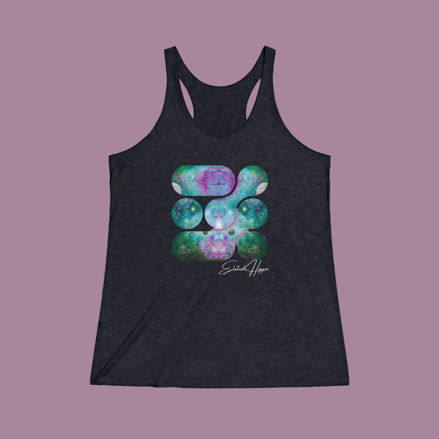 Black tank top with colorful abstract design and 'Equate Hope' text on a white background