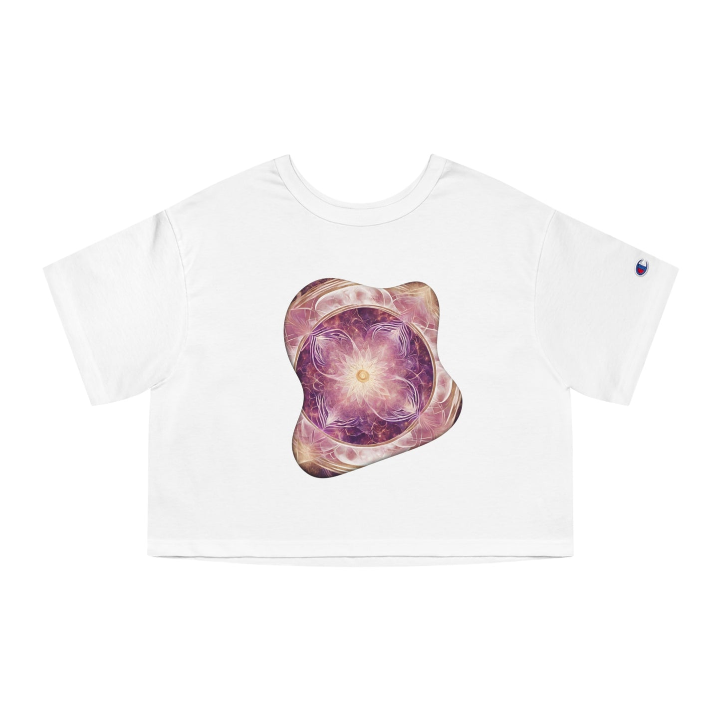 Elated Hippie 100% Cotton Lunar Elegance Flower of Life Cropped T-Shirt for Women, Boho Style Tee, Cosmic Print Top, Summer Fashion, Festival Wear, Gifts for Her