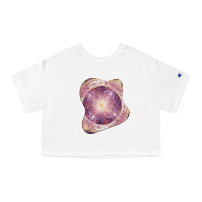 Elated Hippie 100% Cotton Lunar Elegance Flower of Life Cropped T-Shirt for Women, Boho Style Tee, Cosmic Print Top, Summer Fashion, Festival Wear, Gifts for Her