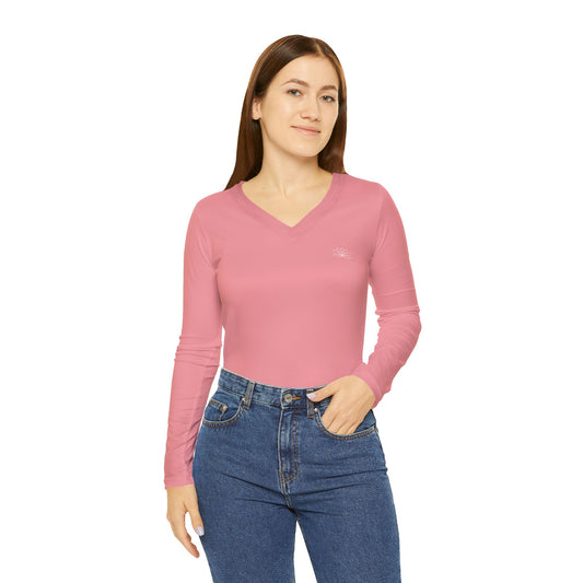 Elated Hippie Blush Pink Stylish Women's Long Sleeve V-Neck Shirt, Fashionable Casual Top, Perfect for Spring, Summer, and Layering, Gift for Her, Comfy