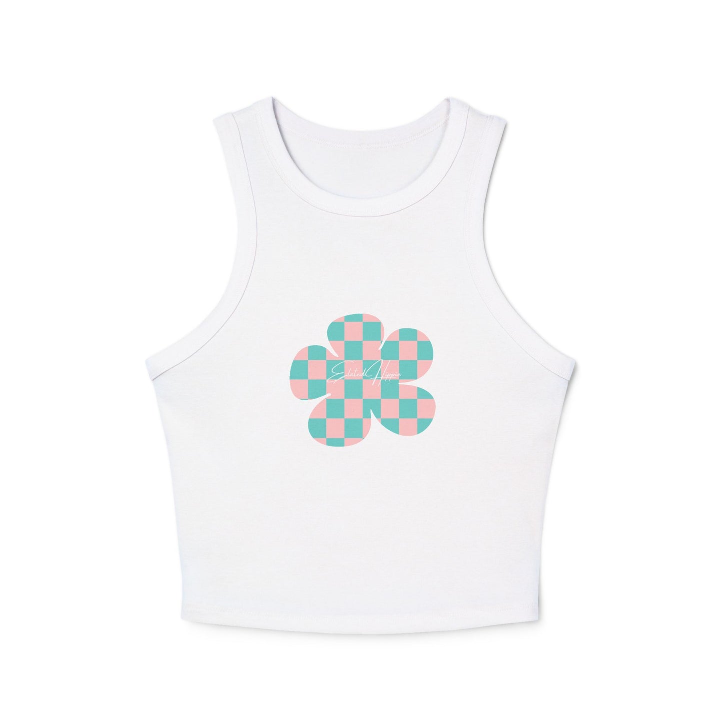 Elated Hippie Playful Checker Flower Racer Tank Top for Women - Perfect for Summer Vibes!