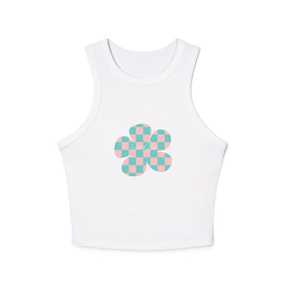 Elated Hippie Playful Checker Flower Racer Tank Top for Women - Perfect for Summer Vibes!
