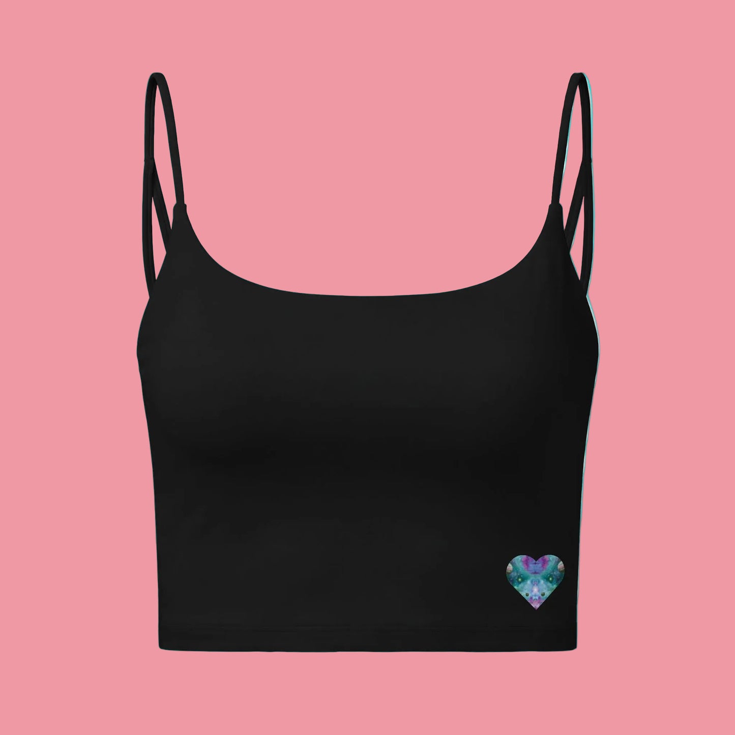 Elated Hippie Luxe Heart Crop Bra — Black Seamless Bralette with Watercolor Heart Accent